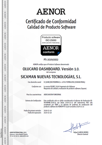 Certificado Adecuación Funcional Olucaro Dashboard